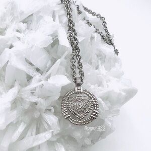 Judith Ripka Pave White Sapphire Athena Heart Pendant Sterling Silver Necklace